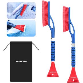 WORKPRO 27" Snow Brush and Ice Scraper for Car Windshield, Car Snow Brush and Ice Scraper with Foam Grip, 2-in-1 Detachable Snow Removal Tool, Storage Bag Included, 2 PC