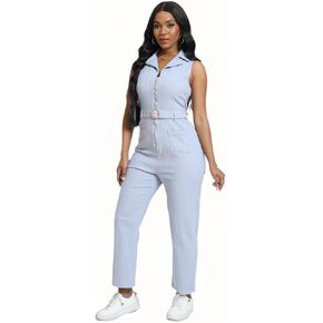 Denim Jumpsuit for Women Sexy Slim Fit Zipper Sleeveless V-Neck High Waist Fashion Jean Pants Rompers