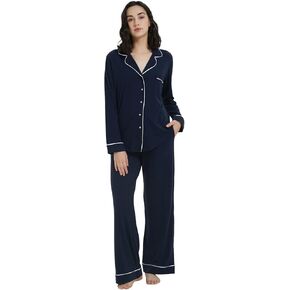 Women's Merino Wool Pajamas Set 2-Piece Long Sleeve Soft Sleepwear Shirt & Pajama Pants Button Up Pjs Lounge Sets