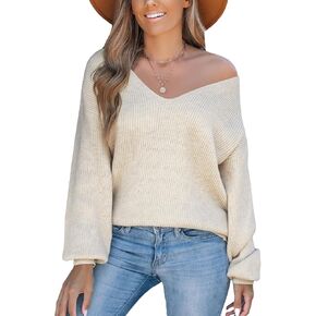 CUPSHE Women's Long Sleeve Sweater V Neck 2024 Fall Bow Oversized Pullover Tops