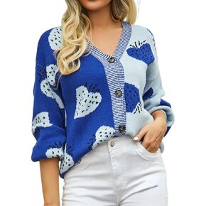 Women's Cute Strawberry Graphic Cardigan Sweaters Button Down Color Block Knit Jacket Trendy Y2K Aesthetic Preppy Clothes