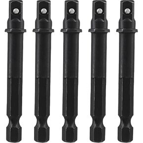 Biaungdo Square Socket Bit Adapter, 5 Pcs 1/4 Hex Impact Socket Extension Socket Driver Bits Set Impact Socket Adapter for Automotive DIY Drills(1/4 Hex Shank, Black)
