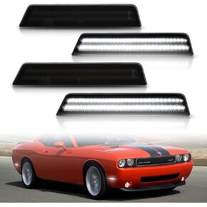 Bestview Smoked Lens LED Side Marker Lights for 2008-2014 Dodge Challenger & 2011-2014 Charger, Front Rear Bumper Signal Reflector Lamps, White(4 PCS)