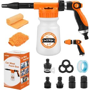 16 IN 1 Car Wash Foam Gun, Foam Cannon,Adjustable Hose Wash Sprayer with 2.5 to 6 Bars Foam Blaster,Wash Mitten &Towel,Suitable for Car Cleaning and Garden Use with 1/2" Quick Connector