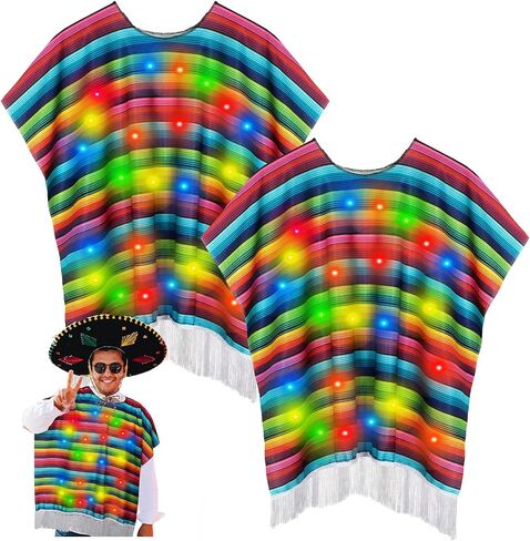 LED Light Mexican Serape Poncho Mexican Fiesta Ponchos Cinco De Mayo Outfit for Adults Cosplay Party Supplies in Saudi Arabia