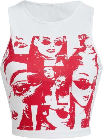 SOLY HUX Women's Y2k Tops Graphic Sleeveless Round Neck Summer Crop Tank Top in Kuwait