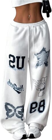 Women's Baggy Sweatpants Graphic Print Drawstring Waist Straight Leg Pants Casual Joggers Pants in Saudi Arabia