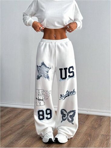 Women's Baggy Sweatpants Graphic Print Drawstring Waist Straight Leg Pants Casual Joggers Pants in Saudi Arabia