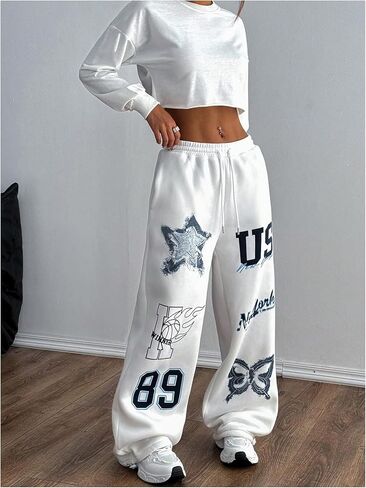 Women's Baggy Sweatpants Graphic Print Drawstring Waist Straight Leg Pants Casual Joggers Pants in Saudi Arabia