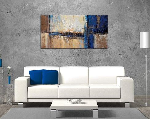 Pogusmavi كبير مجردة قماش جدار الفن ديكور لغرفة المعيشة مكتب البني الأزرق تحت عنوان صورة يطبع عمل فني كبير غرفة نوم المنزل الجدار الديكور، 24X48 in Kuwait