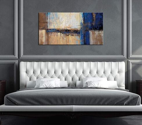 Pogusmavi كبير مجردة قماش جدار الفن ديكور لغرفة المعيشة مكتب البني الأزرق تحت عنوان صورة يطبع عمل فني كبير غرفة نوم المنزل الجدار الديكور، 24X48 in Kuwait