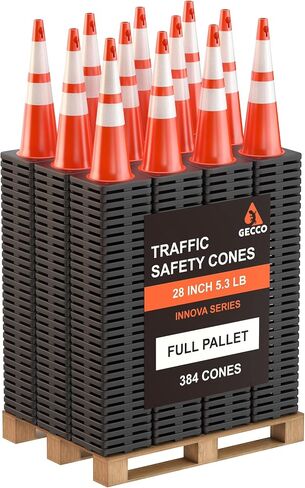 (8 Pack) GECCO ™ 28 Inch 5.3 Lb Traffic Cones with Chain Hole | Tall Orange Caution Road Safety Cone Set for School Parking, Driving Training, Construction | PVC Plastic & Black Base - Innova Series in Saudi Arabia