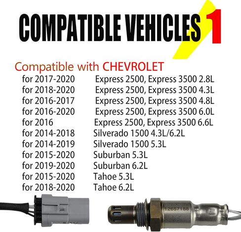 12657188 ​​مستشعر الأكسجين O2 متوافق مع 2015-2020 كاديلاك إسكاليد 6.2 لتر، لـ 2014-2020 شيفروليه إكسبريس سيلفرادو 1500 سوبربان تاهو، لـ 2014-2020 جي إم سي يوكون سييرا 1500 سافانا in Kuwait