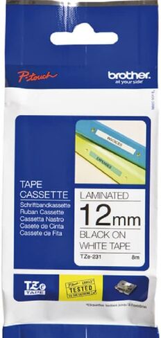 Brother Genuine P-Touch, TZe-231 2 Pack Tape (TZE2312PK) ½"(0.47") x 26.2 ft. (8m) 2-Pack Laminated P-Touch Tape, Black on White, Perfect for Indoor or Outdoor Use, Water Resistant, TZE2312PK, TZE231 in Kuwait