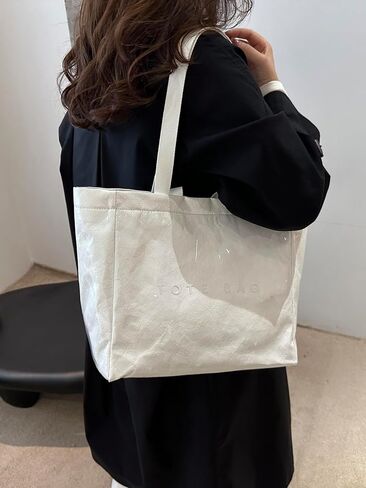 PVC Tote Bag for Women Letter Print Work Tote Bag Clear Plastic Bag Large Kraft Paper Handbag Solid Color Hobo Bag in Kuwait