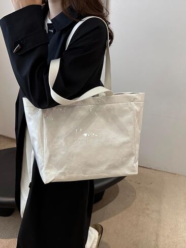 PVC Tote Bag for Women Letter Print Work Tote Bag Clear Plastic Bag Large Kraft Paper Handbag Solid Color Hobo Bag in Kuwait