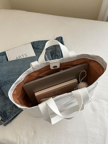 PVC Tote Bag for Women Letter Print Work Tote Bag Clear Plastic Bag Large Kraft Paper Handbag Solid Color Hobo Bag in Kuwait