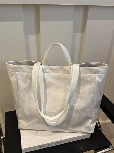 PVC Tote Bag for Women Letter Print Work Tote Bag Clear Plastic Bag Large Kraft Paper Handbag Solid Color Hobo Bag in Kuwait