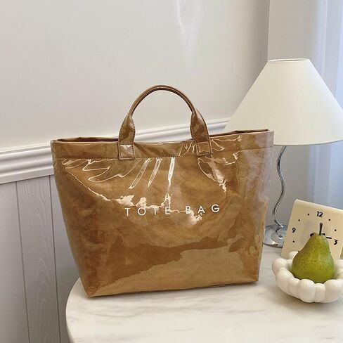 PVC Tote Bag for Women Letter Print Work Tote Bag Clear Plastic Bag Large Kraft Paper Handbag Solid Color Hobo Bag in Kuwait