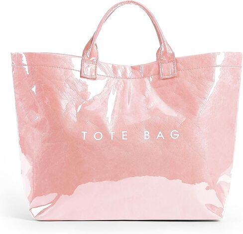 PVC Tote Bag for Women Letter Print Work Tote Bag Clear Plastic Bag Large Kraft Paper Handbag Solid Color Hobo Bag in Kuwait