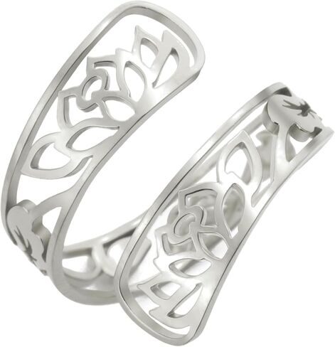 TEAMER Adjustable Lotus Flower Ring Stainless Steel Lotus Flower Ring Elegant Yoga Jewelry Band Ring For Women in Kuwait