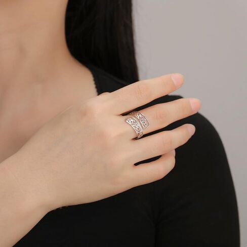 TEAMER Adjustable Lotus Flower Ring Stainless Steel Lotus Flower Ring Elegant Yoga Jewelry Band Ring For Women in Kuwait