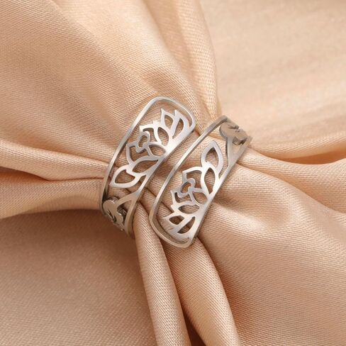 TEAMER Adjustable Lotus Flower Ring Stainless Steel Lotus Flower Ring Elegant Yoga Jewelry Band Ring For Women in Kuwait
