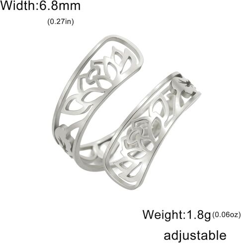 TEAMER Adjustable Lotus Flower Ring Stainless Steel Lotus Flower Ring Elegant Yoga Jewelry Band Ring For Women in Kuwait