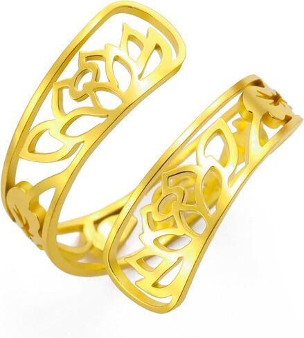TEAMER Adjustable Lotus Flower Ring Stainless Steel Lotus Flower Ring Elegant Yoga Jewelry Band Ring For Women in Kuwait