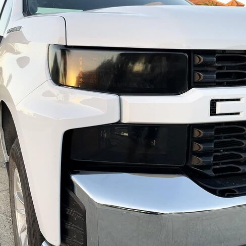 SlickMod صبغة دخان الفينيل مسبقة القطع لمصباح أمامي موديل 2019-2021 تشيفي سيلفرادو (1. المصباح الأمامي، 20% دخان داكن) in Saudi Arabia