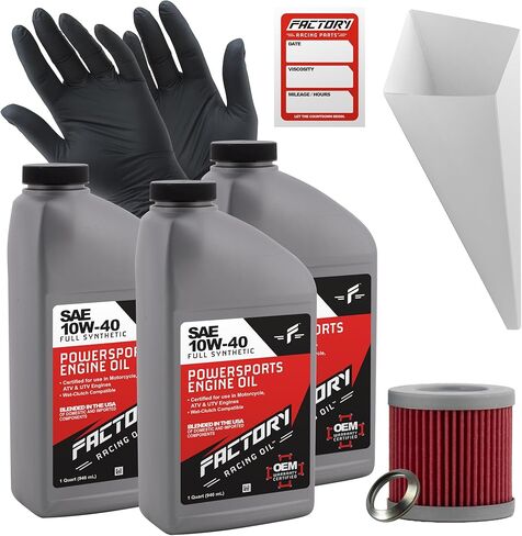 مجموعة تغيير الزيت المتوافقة مع Kawasaki KFX400 KSF400 2003-2006 - تتضمن 3 كوارت من الزيت الاصطناعي الكامل 10W-40، وفلتر واحد، وغسالة سحق واحدة، وقمع واحد، وملصق تغيير الزيت in Kuwait