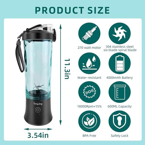 Portable blender,Big Power Personal Size Blender for Shakes and Smoothies with 6 Blades,20OZ Juicer Cup USB Rechargeable Blender for Kitchen，Outdoor（Black）… in Saudi Arabia