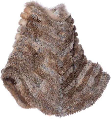 HEIZZI Natural Pullover Knitted Rabbit Fur Poncho With Raccoon Fur in Saudi Arabia