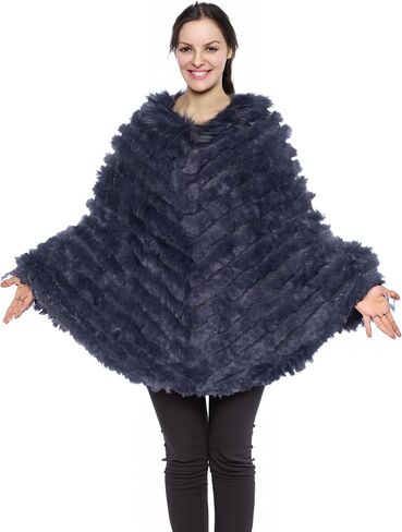 HEIZZI Natural Pullover Knitted Rabbit Fur Poncho With Raccoon Fur in Saudi Arabia
