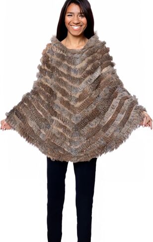 HEIZZI Natural Pullover Knitted Rabbit Fur Poncho With Raccoon Fur in Saudi Arabia