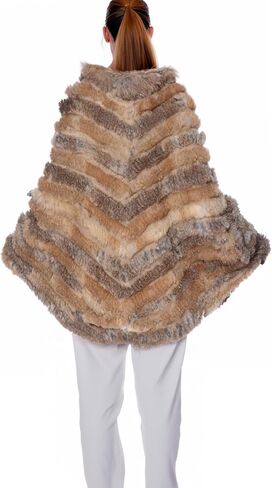 HEIZZI Natural Pullover Knitted Rabbit Fur Poncho With Raccoon Fur in Saudi Arabia