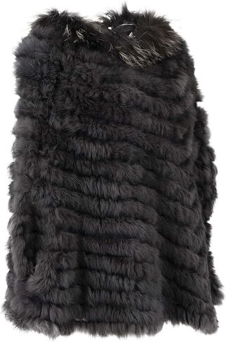 HEIZZI Natural Pullover Knitted Rabbit Fur Poncho With Raccoon Fur in Saudi Arabia