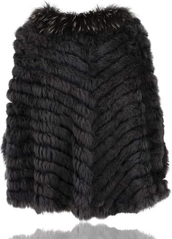 HEIZZI Natural Pullover Knitted Rabbit Fur Poncho With Raccoon Fur in Saudi Arabia