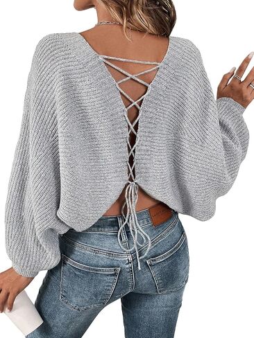 MakeMeChic Women's Off Shoulder Sweaters Tie Back Dolman Sleeve Knit Pullover Tops in Saudi Arabia