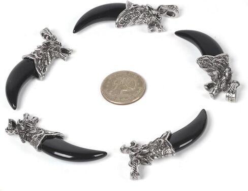 Justinstones Natural Gemstone Wolf Animal Pendant Necklace Retro Wolf Tooth Jewelry Necklace Gift 22 inch in Kuwait