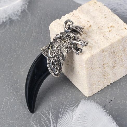 Justinstones Natural Gemstone Wolf Animal Pendant Necklace Retro Wolf Tooth Jewelry Necklace Gift 22 inch in Kuwait