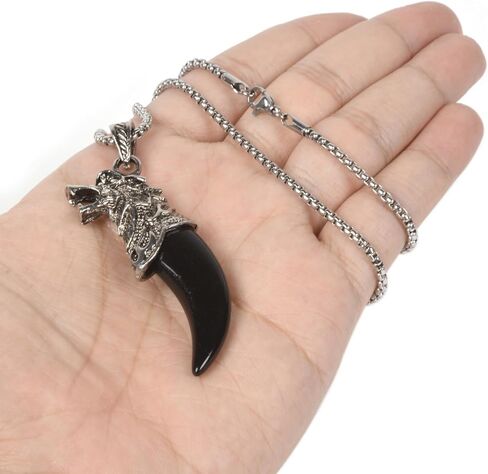 Justinstones Natural Gemstone Wolf Animal Pendant Necklace Retro Wolf Tooth Jewelry Necklace Gift 22 inch in Kuwait