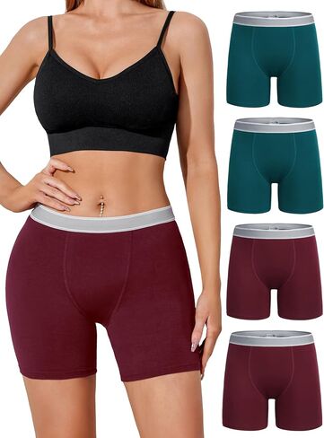 Ekouaer Women's Boxer Briefs Cotton Underwear Anti Chafing Boy Shorts Panties 4.5" Inseam 4 Pack in Saudi Arabia