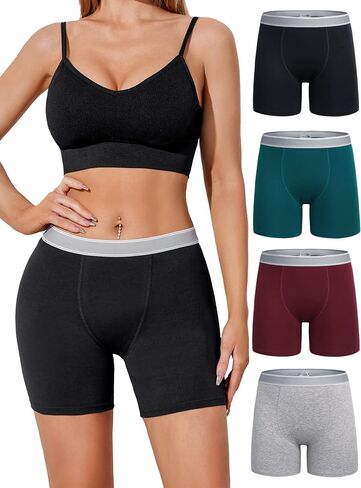 Ekouaer Women's Boxer Briefs Cotton Underwear Anti Chafing Boy Shorts Panties 4.5" Inseam 4 Pack in Saudi Arabia