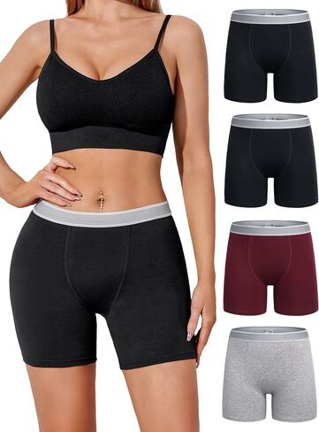 Ekouaer Women's Boxer Briefs Cotton Underwear Anti Chafing Boy Shorts Panties 4.5" Inseam 4 Pack in Saudi Arabia