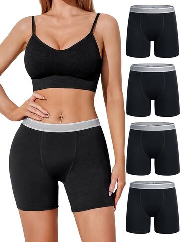 Ekouaer Women's Boxer Briefs Cotton Underwear Anti Chafing Boy Shorts Panties 4.5" Inseam 4 Pack in Saudi Arabia