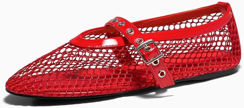 Coutgo Womens Mesh Ballet Flats Mary Jane Fishnet Ballerina Flats Buckle Strap Comfortable Causal Dress Shoes in Kuwait