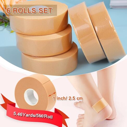 Blister Prevention Tape 6 Rolls of Adhesive Pads Anti-wear Heel Pads Foam Tape Waterproof Bandages Patches for Feet Anti-Blister Heel Pads & Toe Protector for Point Shoes (Skin-Color, 6rolls) in Saudi Arabia