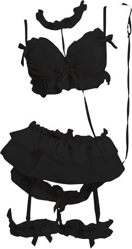 مجموعة ملابس داخلية للنساء ملابس نوم مكشكشة، قميص بيبي دول شبكي مع جوارب رباط in Kuwait