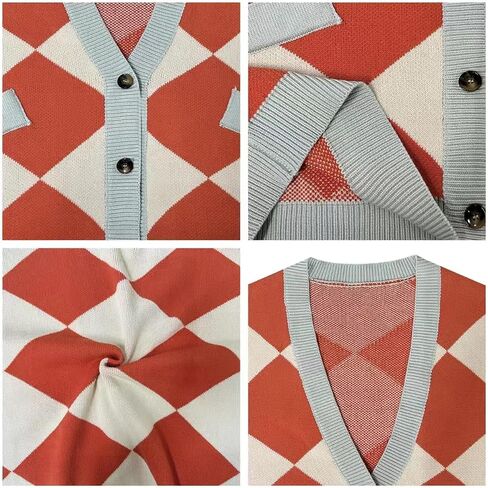 Sumleno Women Y2k Aesthetic Cardigan Sweaters Argyle Long Sleeve Open Front Knit Outerwear Trendy Oversized Fall Tops in Kuwait